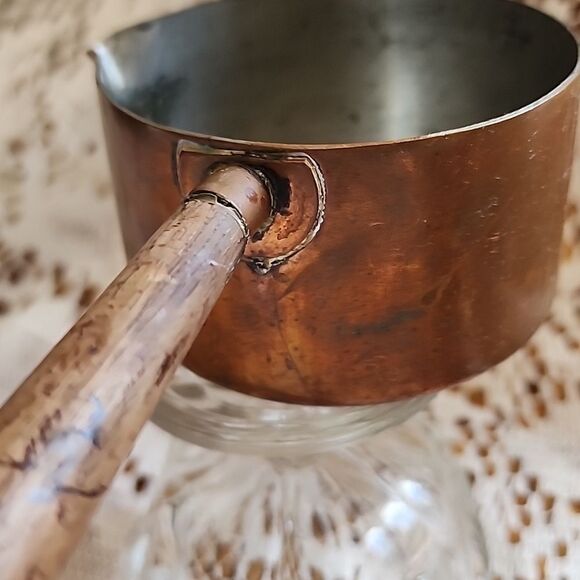 Vintage Petite French Copper Beurre Butter Pot with Wooden Handle - Picture 5 of 9